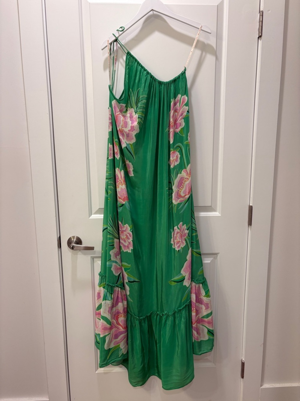 Farm Rio Floral Vibing Maxi Dress Size L Green One Shoulder Tropical - Picture 8 of 10